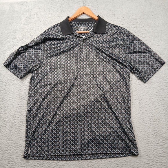 Greg Norman PlayDry Men's Golf Polo Shirt Black Geometric Pattern Size L - Picture 1 of 6